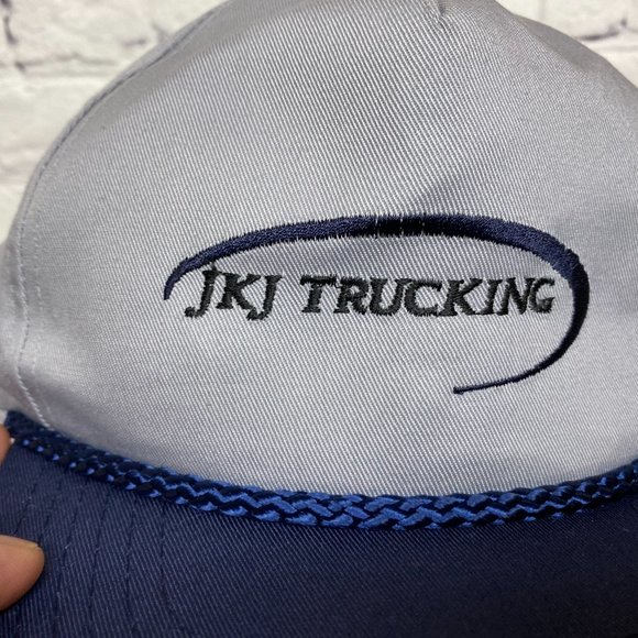 Vintage Hat Cap Snapback Gray Navy Blue Bill JKJ Trucking Rope Embroidered Logo - Picture 6 of 10
